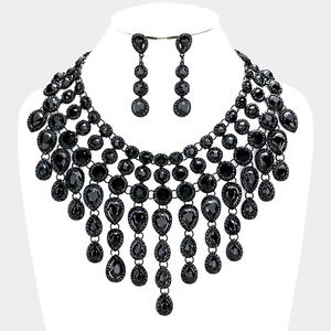 TEARDROP FAUX STONE CLUSTER EVENING BIB NECKLACE